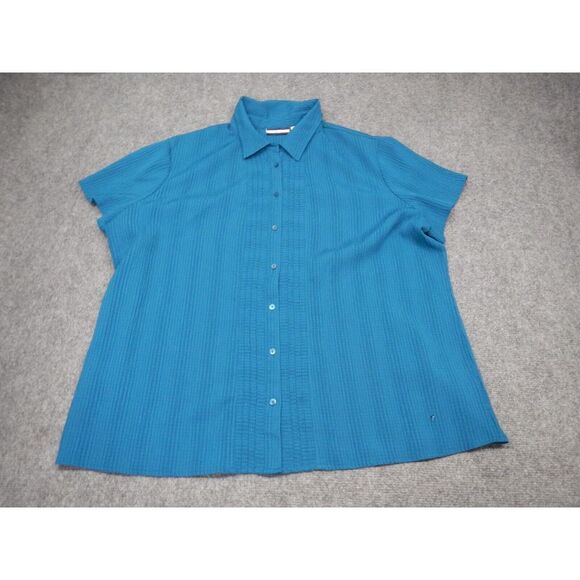 Croft & Barrow Button Up Shirt Plus Size 1X Solid Blue Short‎ Sleeve Top* - Picture 1 of 11